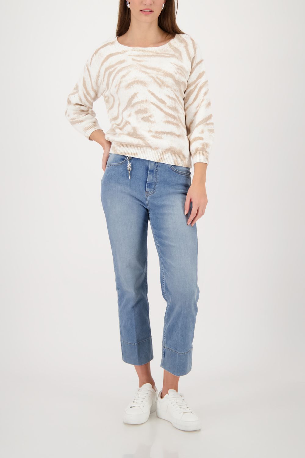 Monari Pullover met print champagne beige