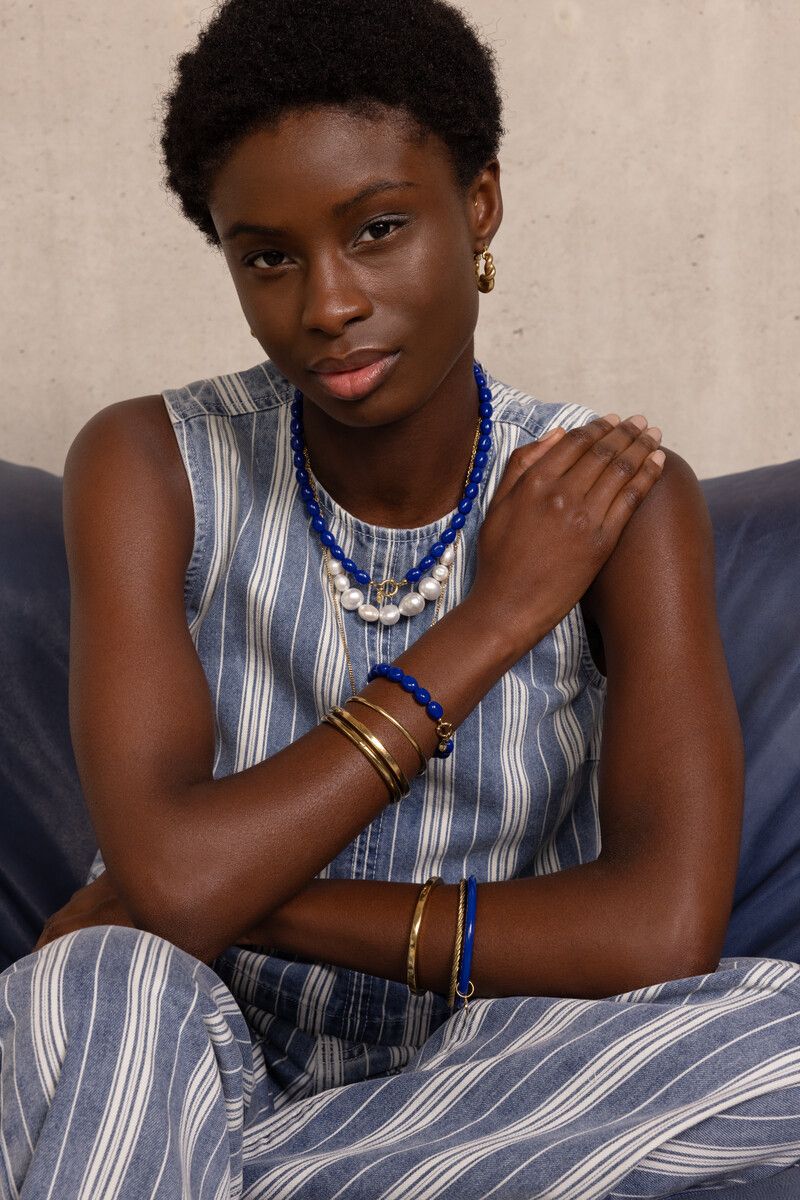 My Jewellery donkerblauwe kralenketting Goud