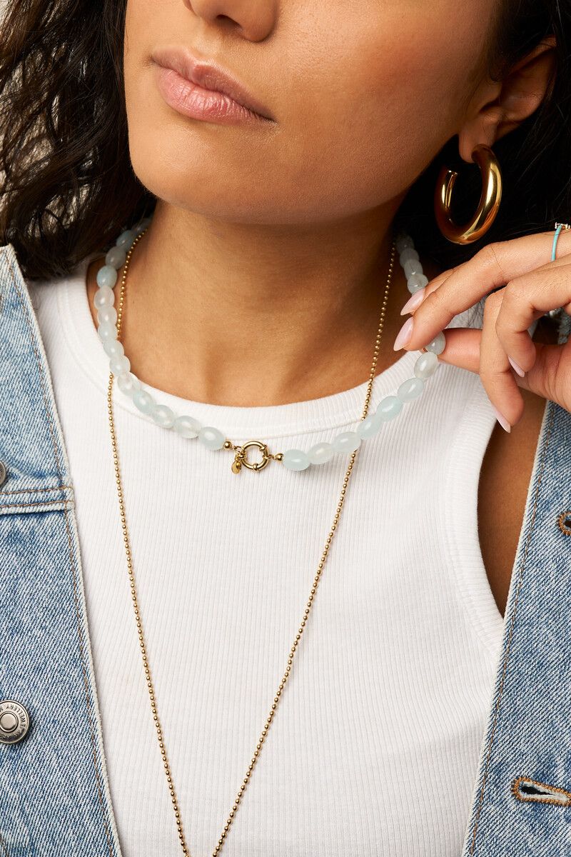 My Jewellery licht blauwe kralenketting Goud