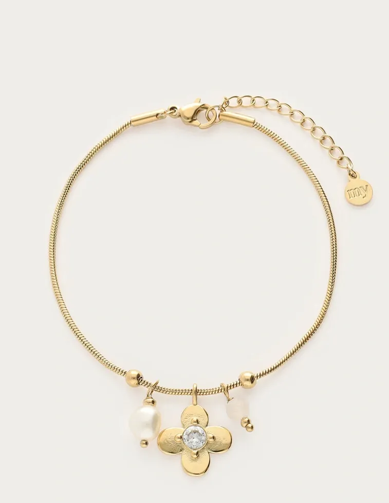 My Jewellery Botanical armband met bloem en strass-steentjes goud