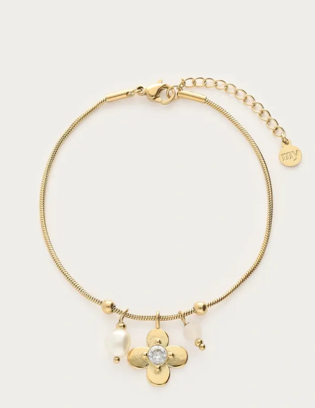 My Jewellery Botanical armband met bloem en strass-steentjes goud