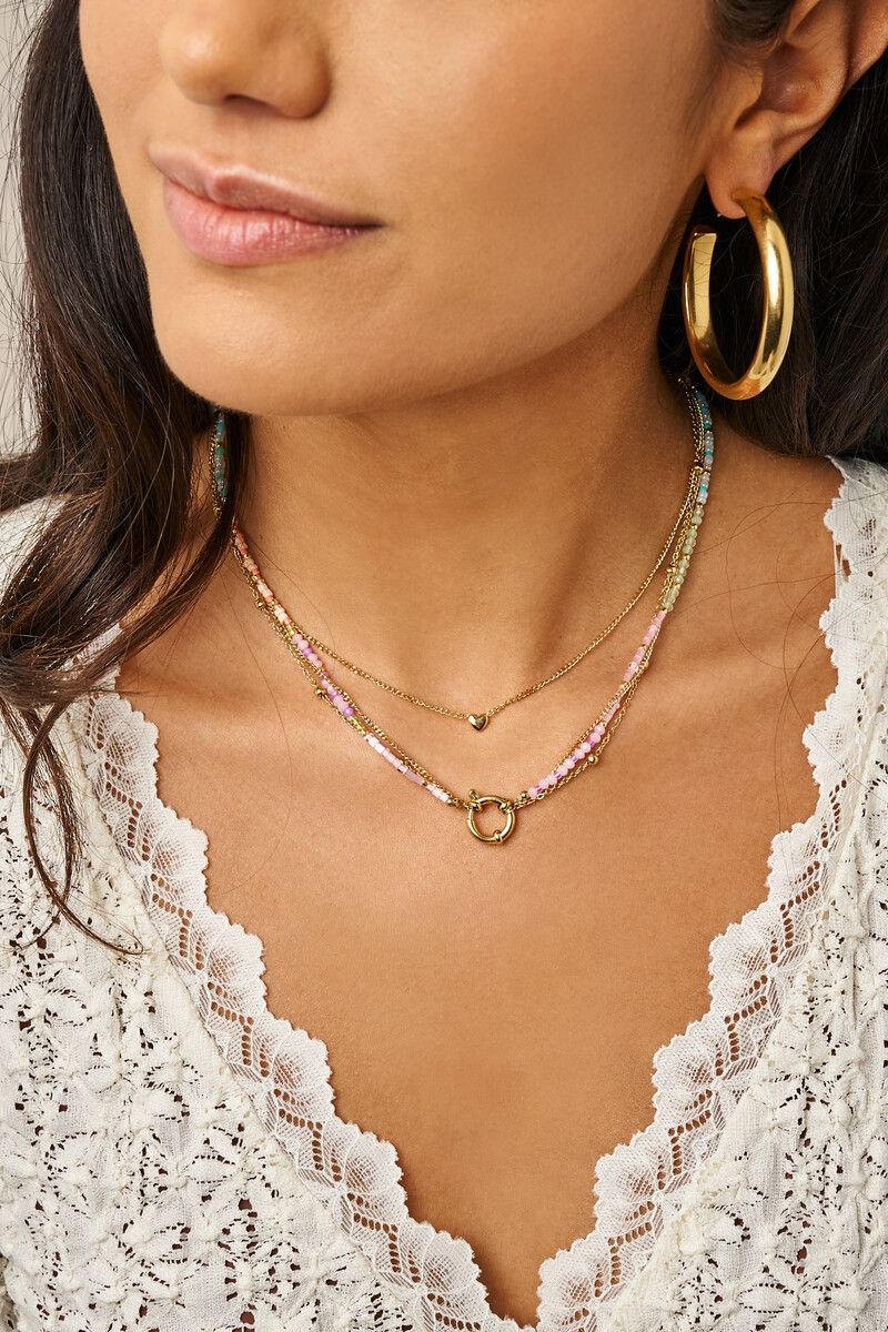 My Jewellery Botanical driedubbele ketting met multikleur kralen Goud