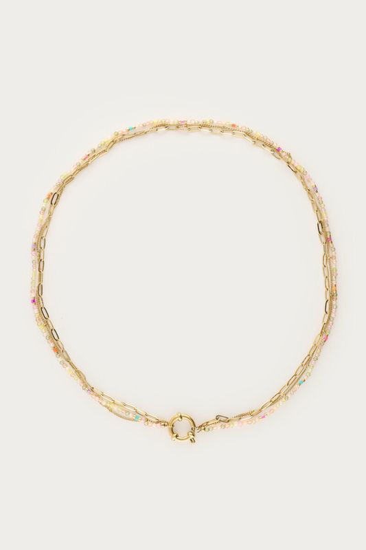 My Jewellery Botanical driedubbele ketting met licht groene kralen goud