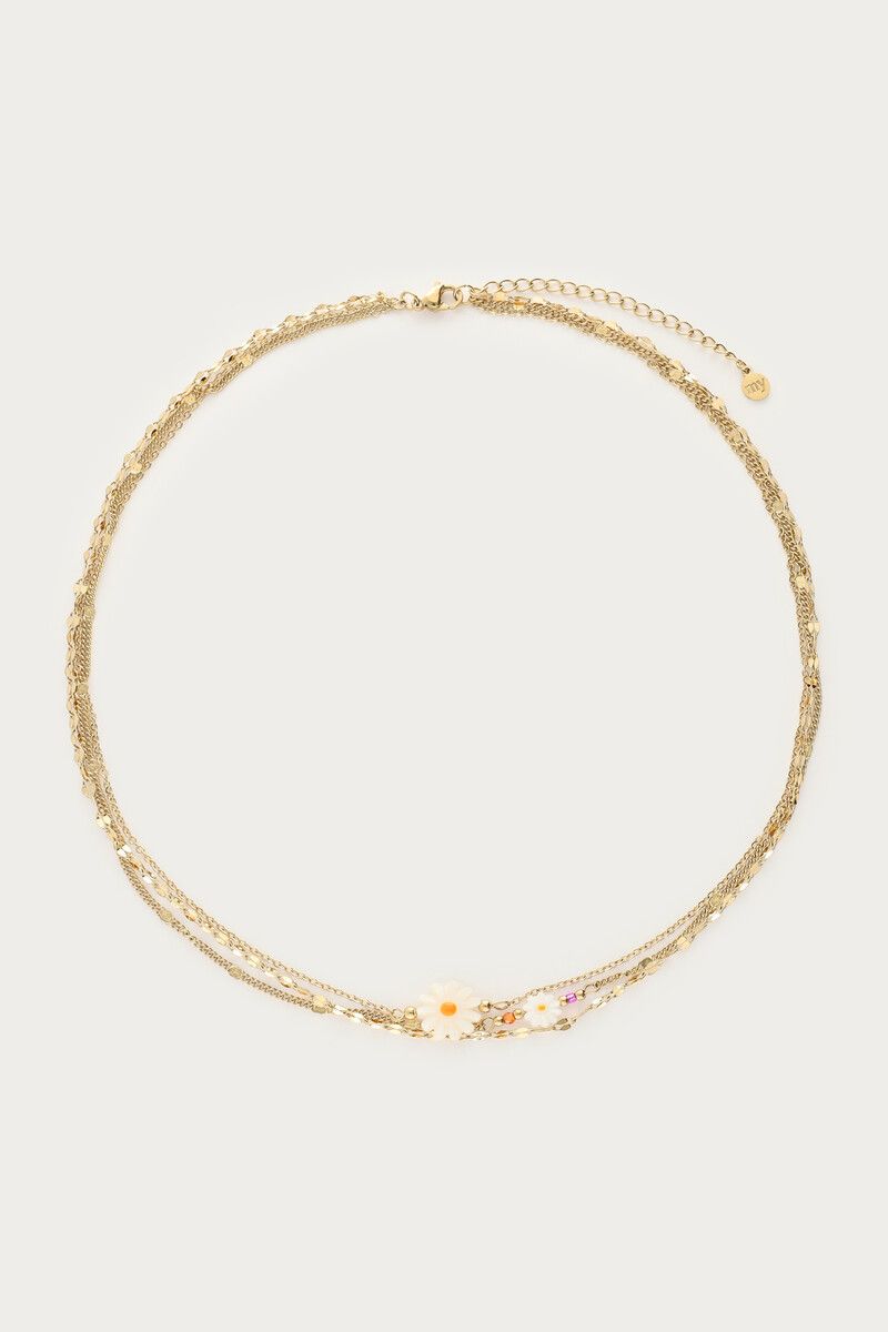 My Jewellery Botanical driedubbele ketting met witte bloemen goud