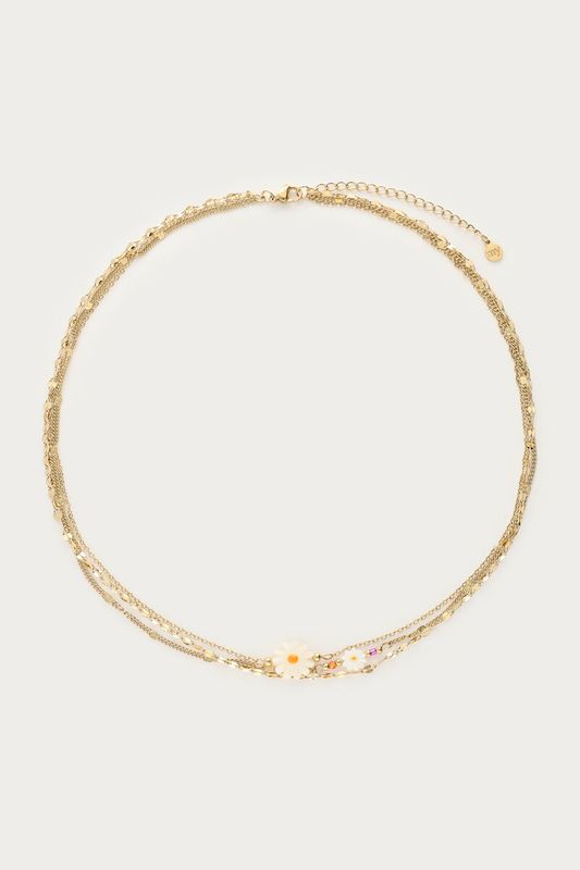 My Jewellery Botanical driedubbele ketting met witte bloemen goud