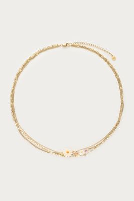 My Jewellery Botanical driedubbele ketting met witte bloemen goud