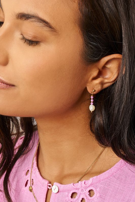 My Jewellery Botanical stud met roze kralen en zoetwaterparels goud