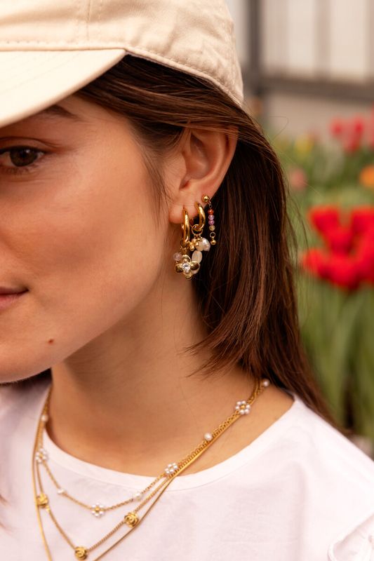 My Jewellery Earrings hoop 4 leafs strass Goud