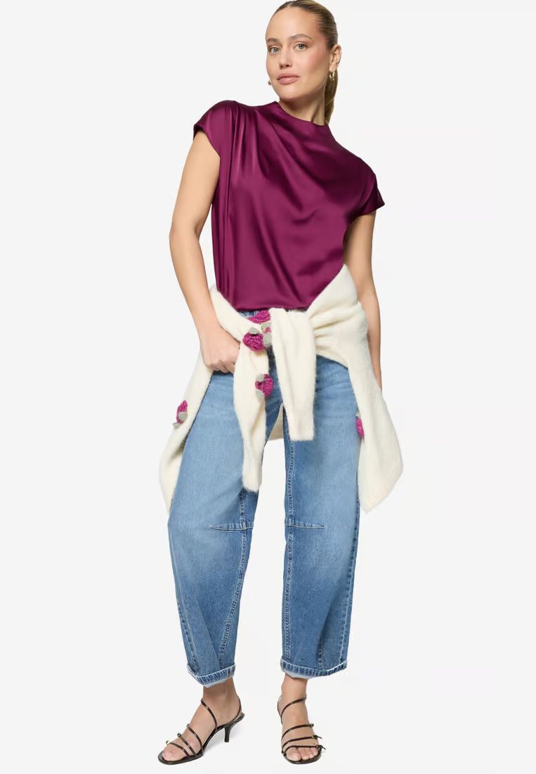 Zero satijnen blouse met kraag Paars