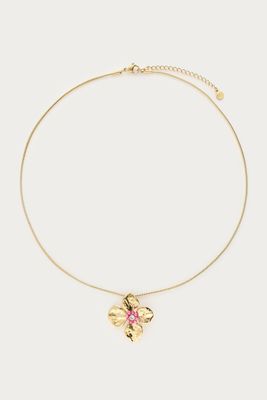 My Jewellery Botanical ketting met bloem en roze kralen goud