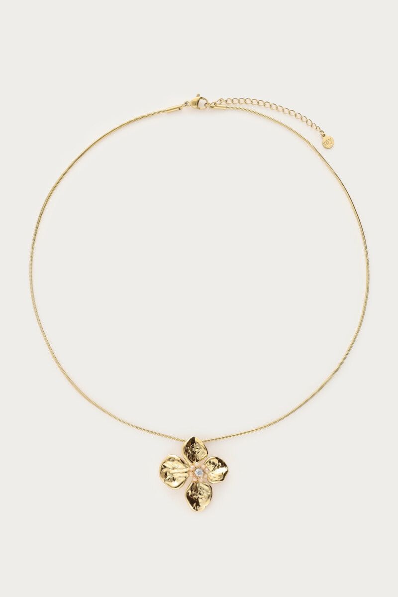My Jewellery Botanical ketting met bloem en beige kralen goud