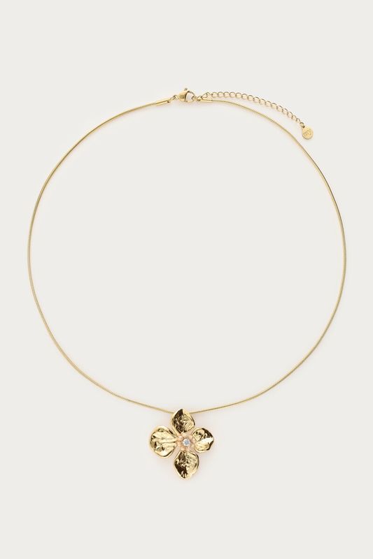 My Jewellery Botanical ketting met bloem en beige kralen goud