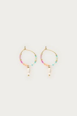My Jewellery Botanical oorringen met mulitkleur kralen en zoetwaterparels goud