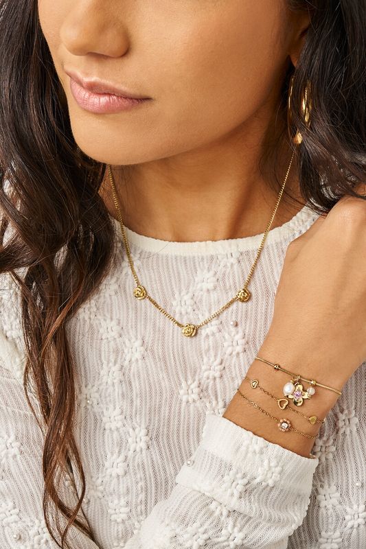My Jewellery Botanical armband met bloem en roze strass-steentjes goud