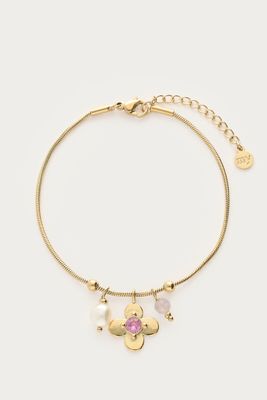 My Jewellery Botanical armband met bloem en roze strass-steentjes goud