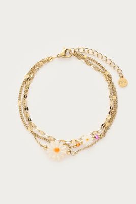My Jewellery driedubbele armband met witte bloemen Goud