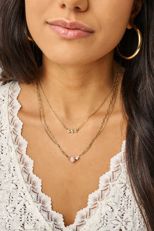 My Jewellery Botanical dubbele ketting met roze steen goud