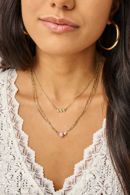 My Jewellery Botanical dubbele ketting met roze steen goud