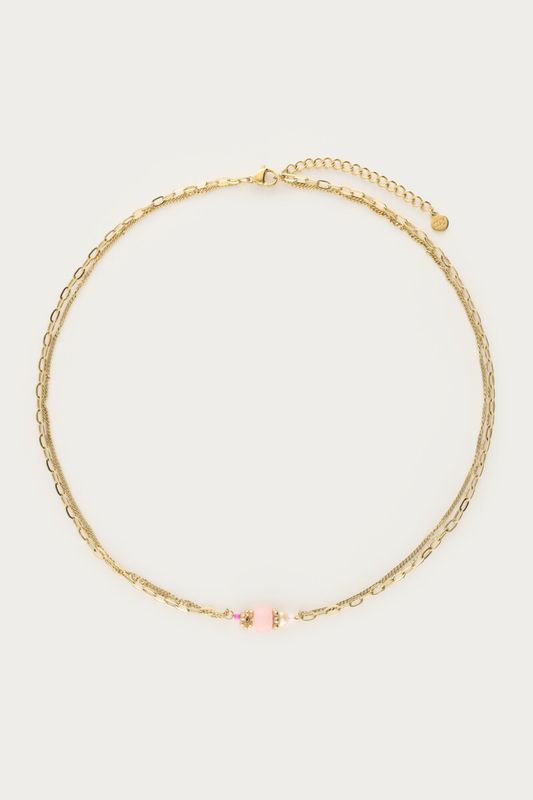 My Jewellery Botanical dubbele ketting met roze steen goud