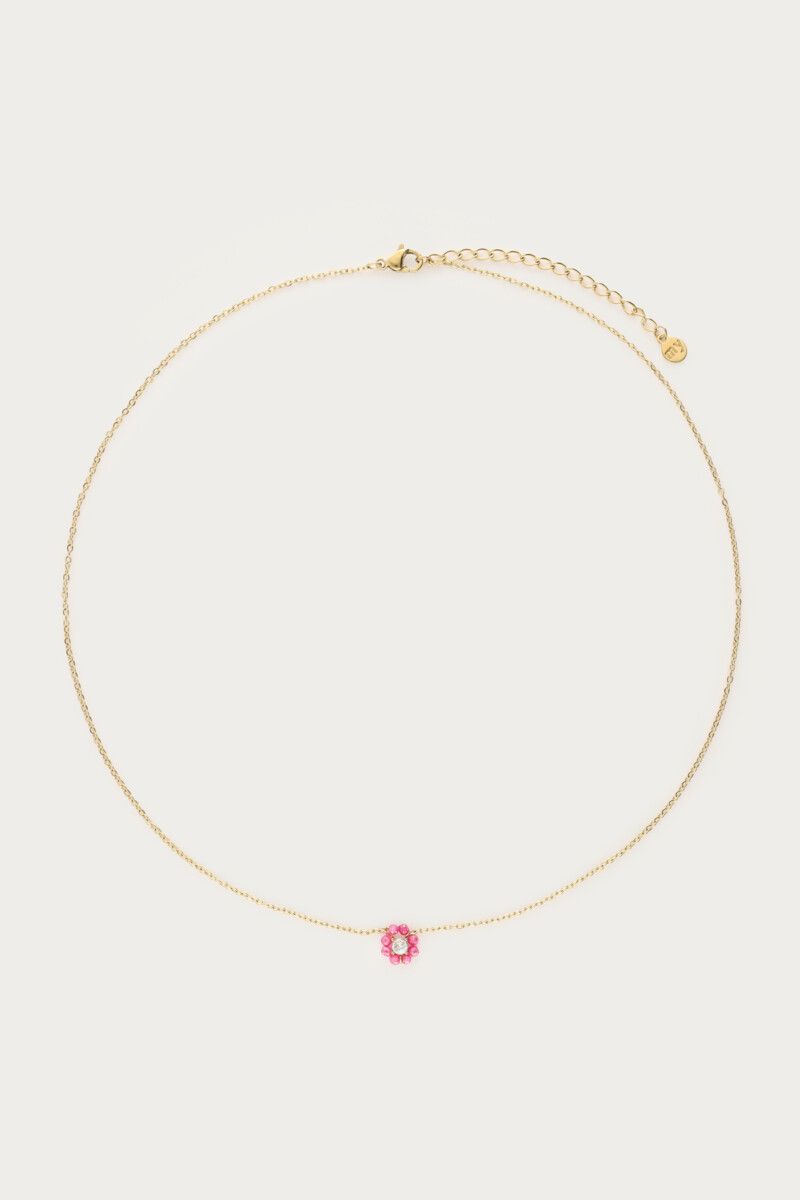 My JewelleryBotanical ketting met kleine roze strass bloem goud