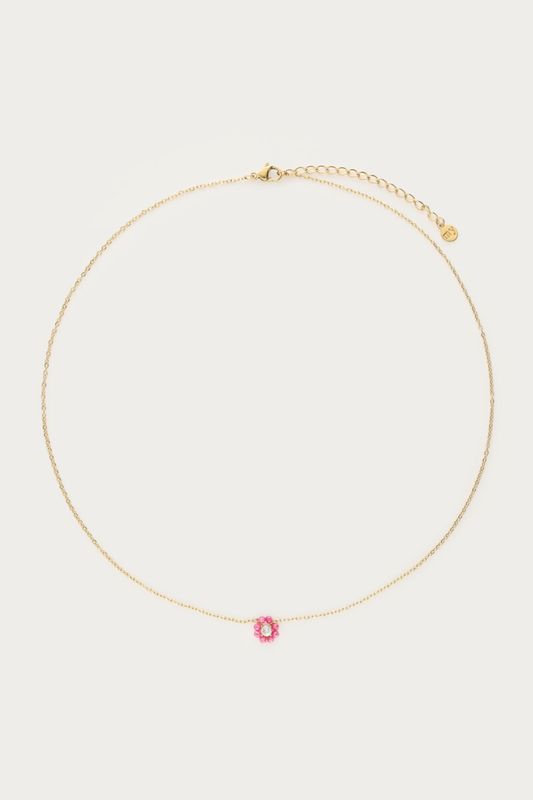 My JewelleryBotanical ketting met kleine roze strass bloem goud