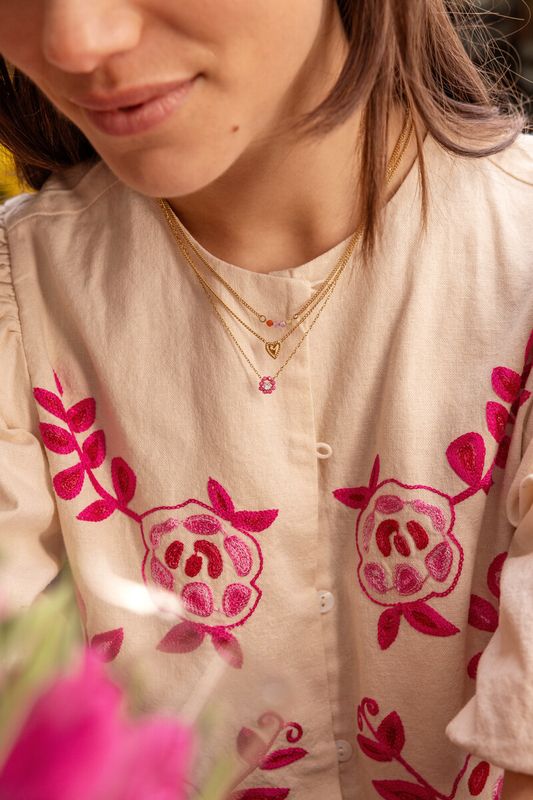 My JewelleryBotanical ketting met kleine roze strass bloem goud