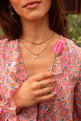 My Jewellery Botanical ketting met bloem en roze strass steen goud
