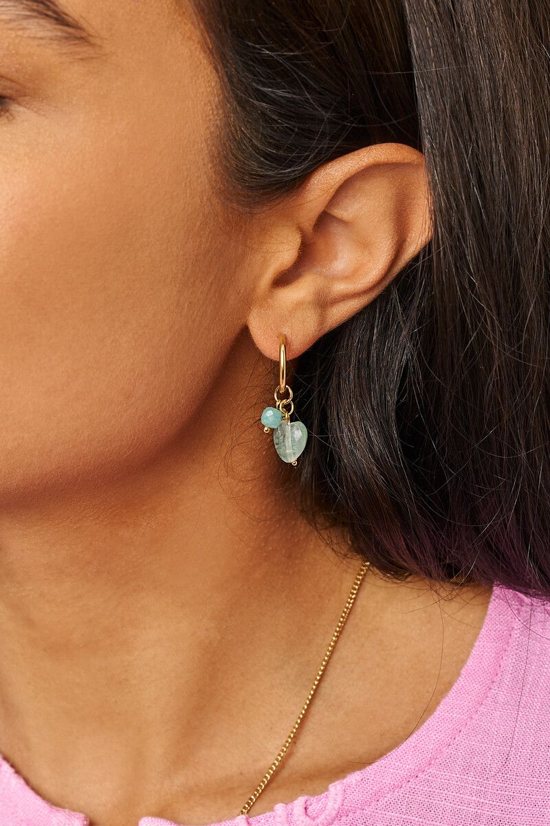 My Jewellery Botanical oorringen met blauwe hartjes en kralen goud