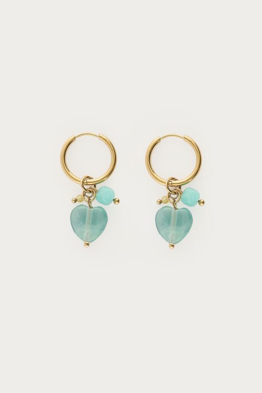 My Jewellery Botanical oorringen met blauwe hartjes en kralen goud
