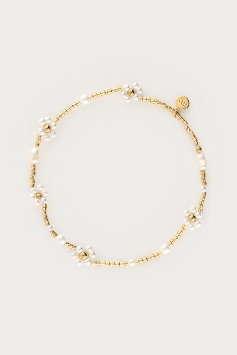 My Jewellery Bracelet elastic pearl flowers Goud