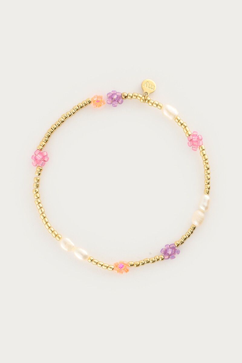 My Jewellery Bracelet elastic gold pink flowers Goud