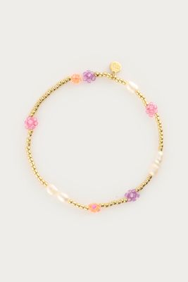 My Jewellery Bracelet elastic gold pink flowers Goud