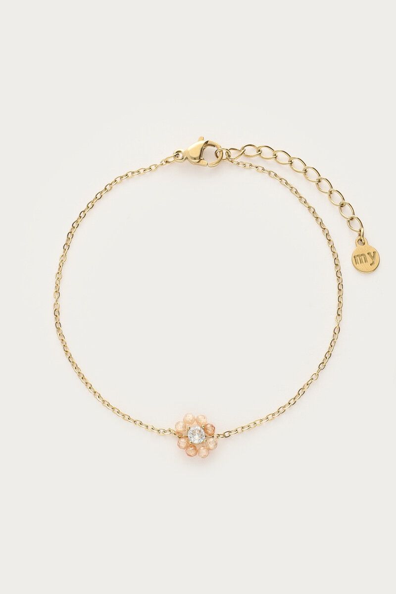 My Jewellery armband met kleine beige strass bloem Goud
