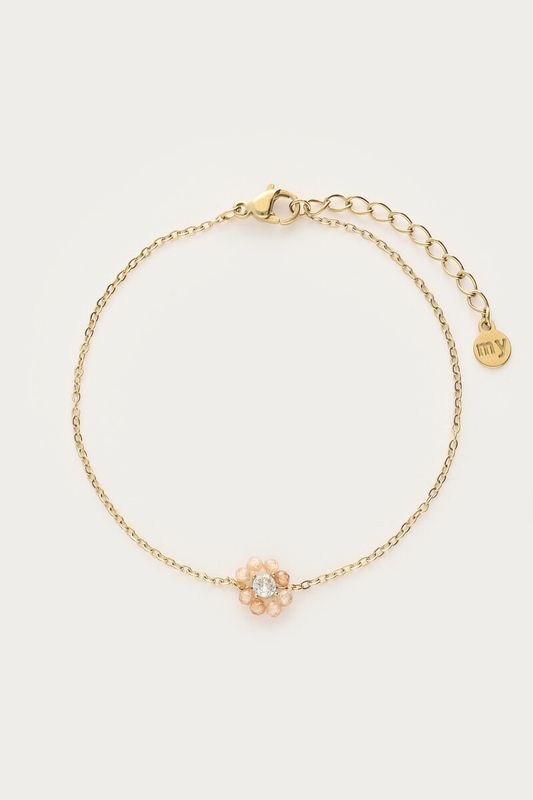 My Jewellery armband met kleine beige strass bloem Goud
