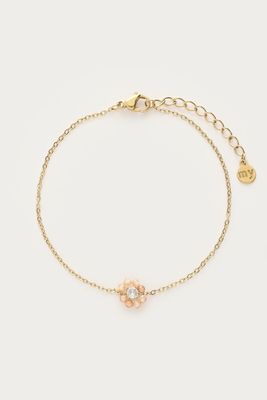 My Jewellery armband met kleine beige strass bloem Goud