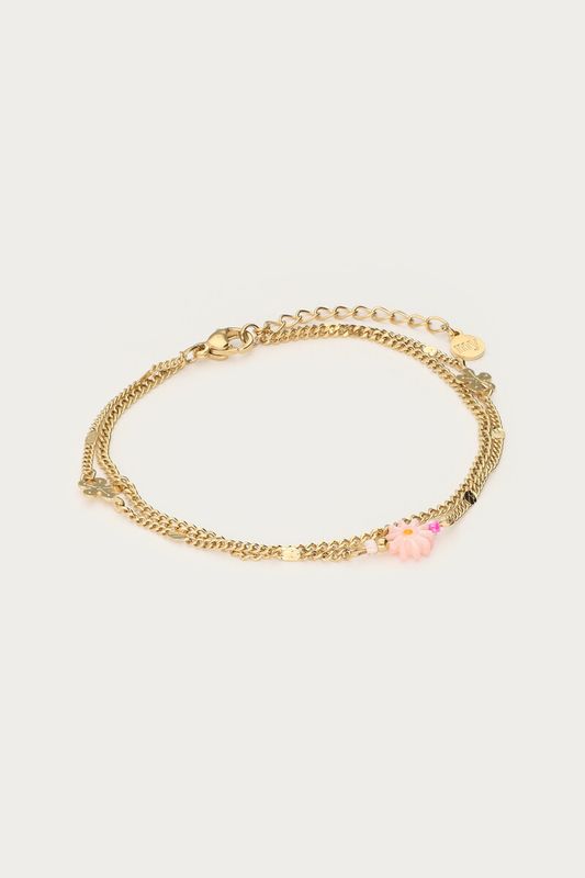 My Jewellery dubbele armband met roze kleine bloem Goud