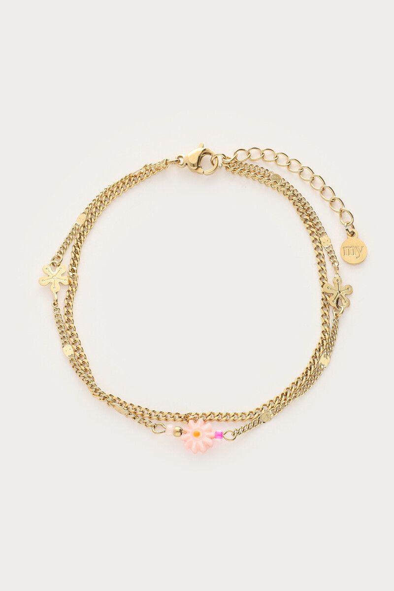 My Jewellery dubbele armband met roze kleine bloem Goud