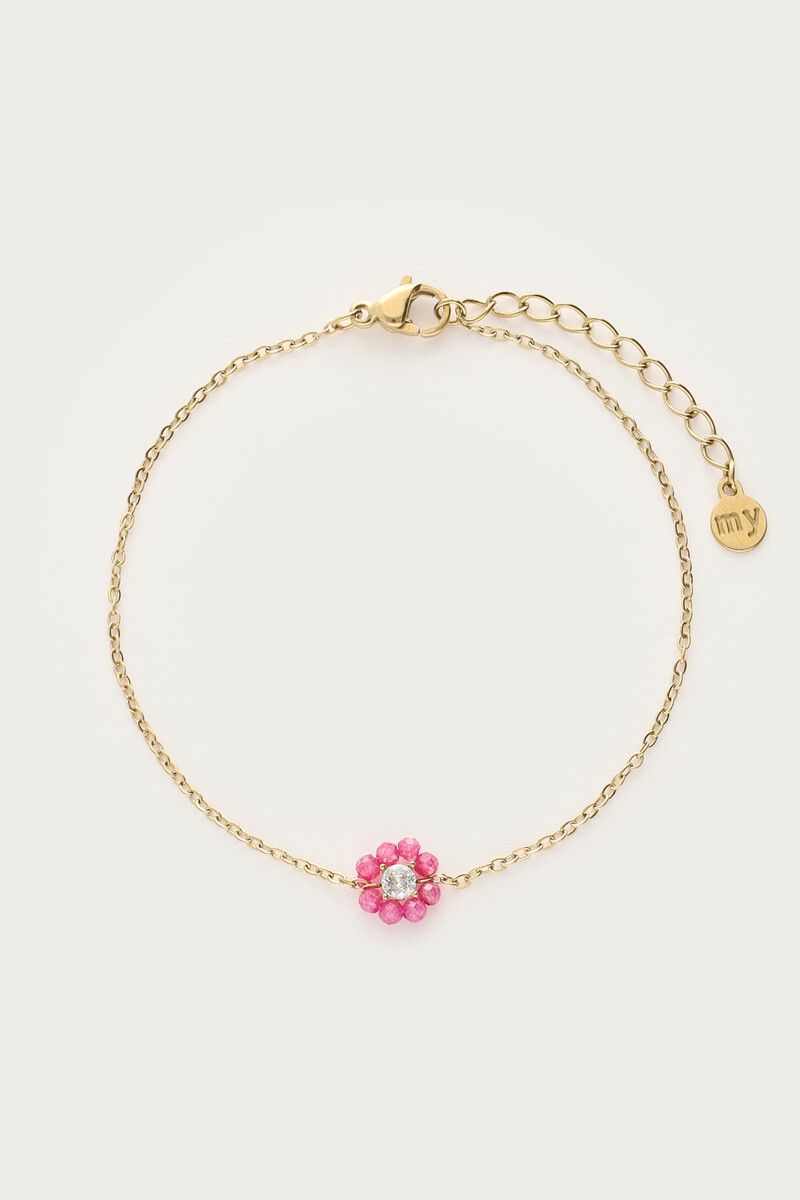 My Jewellery armband met kleine roze strass bloem Goud