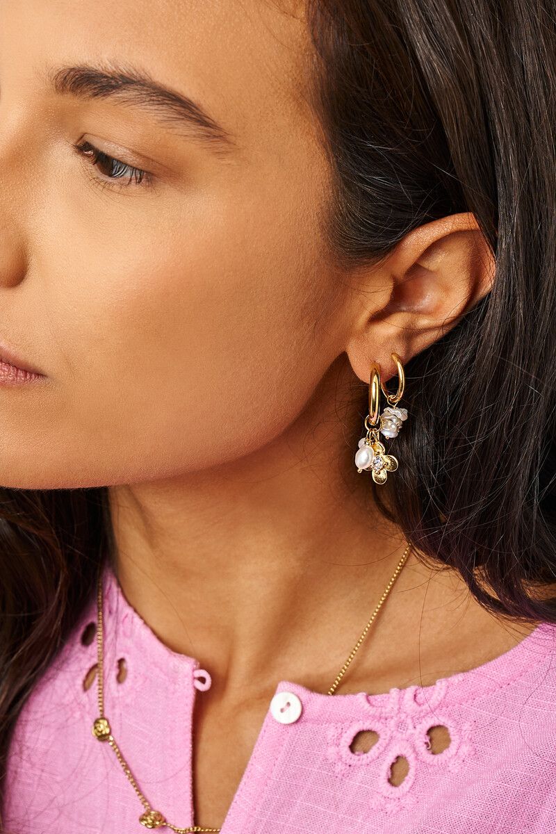 My Jewellery Botanical oorringen met witte schelpen goud