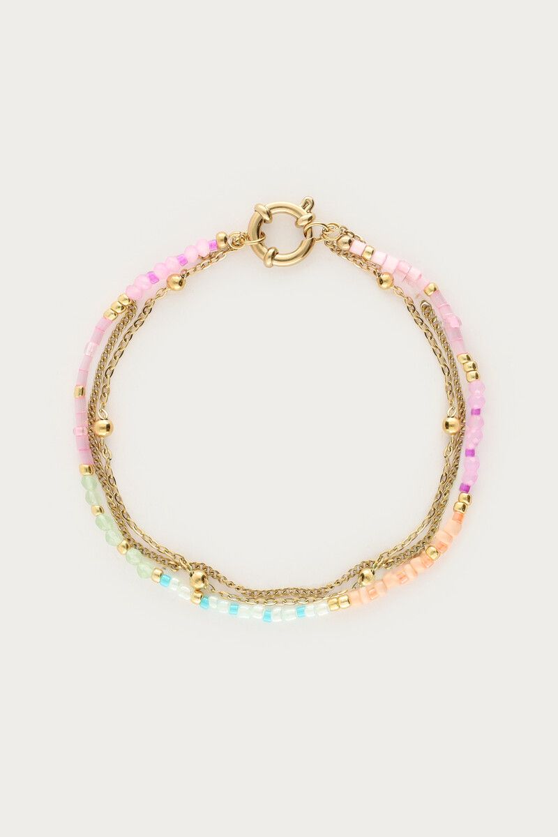 My Jewellery Bracelet triple beads pink Goud