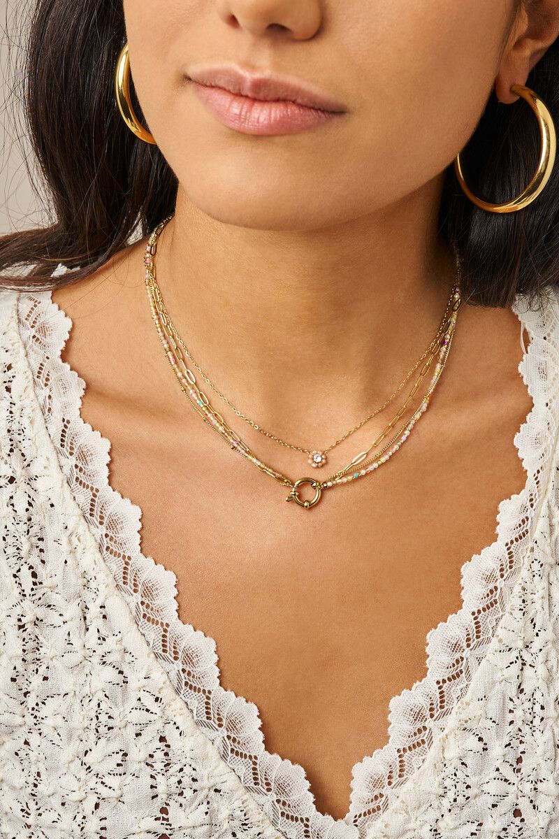 My Jewellery Botanical ketting met kleine beige strass bloem goud