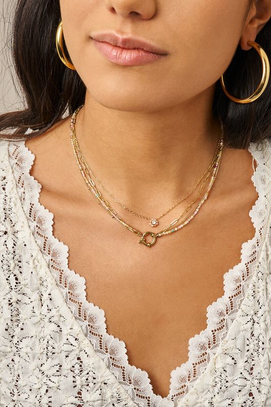 My Jewellery Botanical ketting met kleine beige strass bloem goud