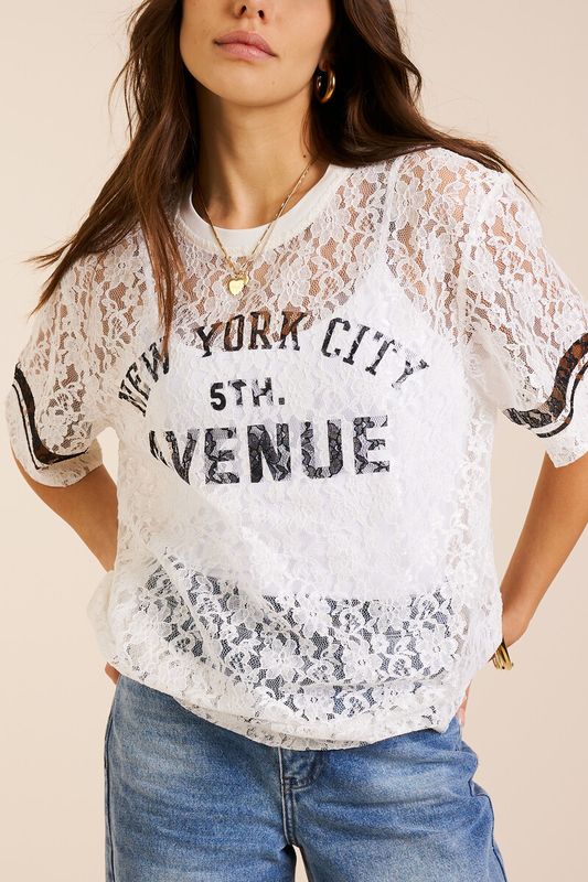 My Jewellery New york avenue lace tee Wit