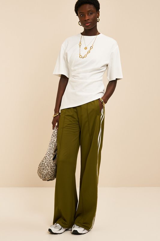 My Jewellery olijf groene wijde jogger broek met strepen