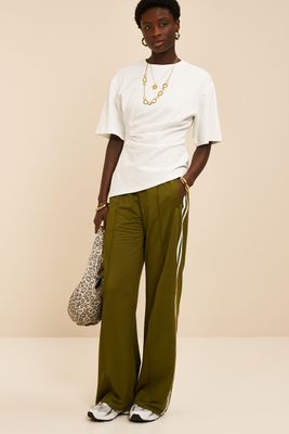 My Jewellery olijf groene wijde jogger broek met strepen