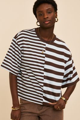 My Jewellery bruin-blauw gestreept T-shirt