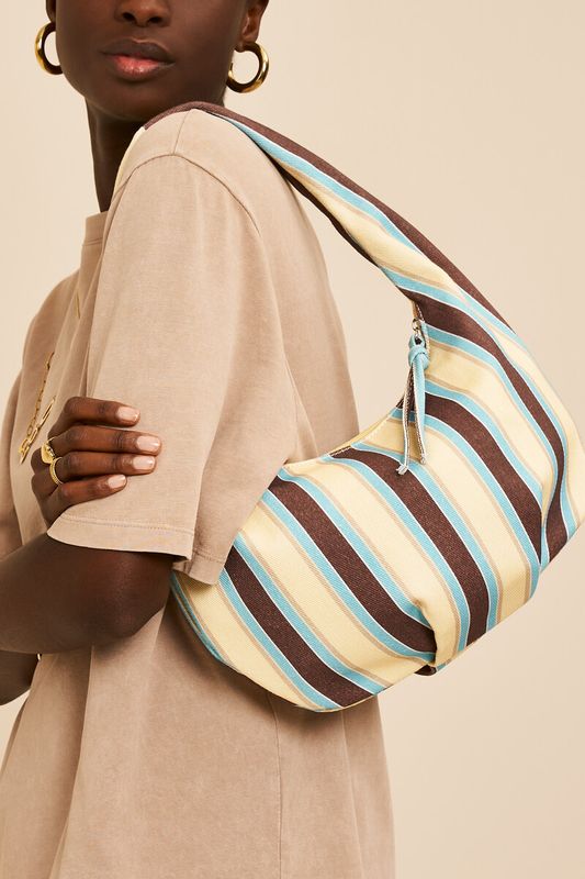 My Jewellery schoudertas denim strepen bruin