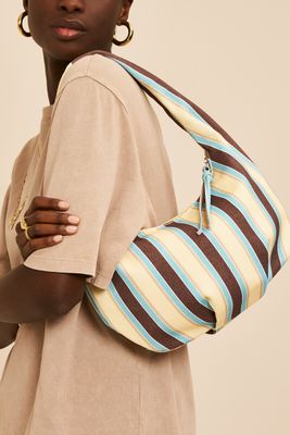 My Jewellery schoudertas denim strepen bruin