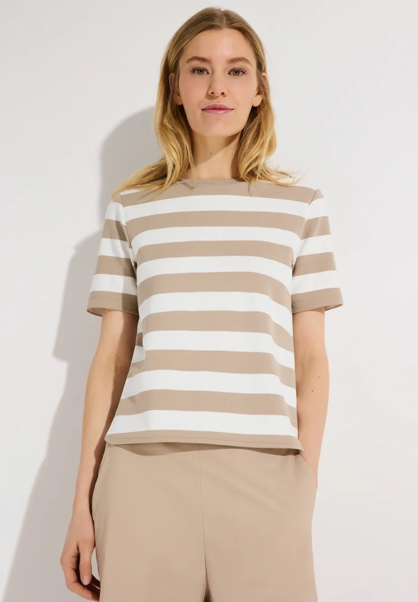 More&amp;More Boxy Shirt met blokstrepen beige