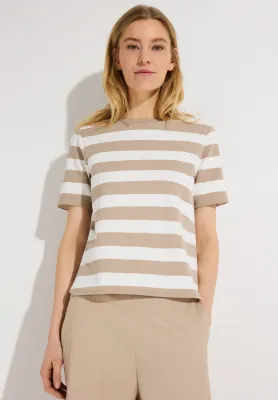 More&amp;More Boxy Shirt met blokstrepen beige